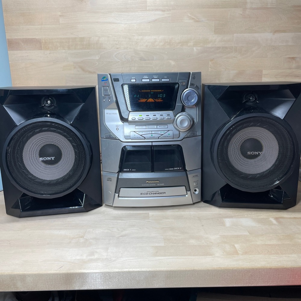 Panasonic SA-AK62 CD Stereo System 5-CD Changer Dual Tape with Sony Speakers